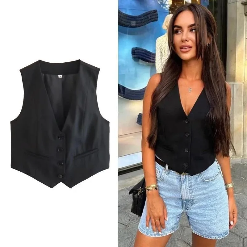 

Retro Sves Vest Top F 95894 Cross-Border Foreign Vintage Tank Top Women's Fashion Inner Wear Regular Length Other Material