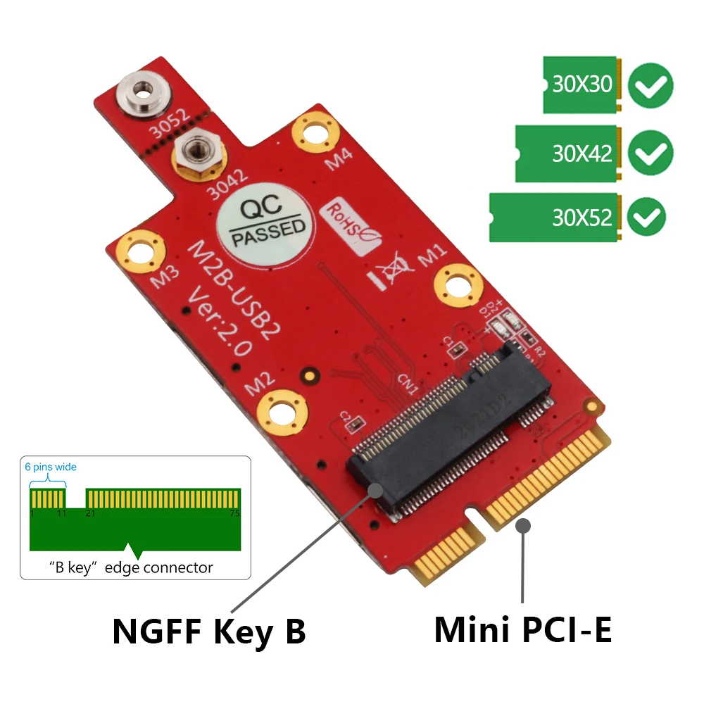 M.2 Key B to Mini PCI-e Adapter with 2 NANO SIM Card Slots NGFF M2 to Mini PCI Express PCIe for 3G 4G 5G Module