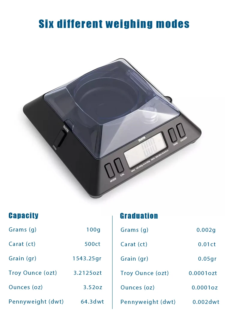 TANITA KP-601 Professionelle Schmuckwaage, doppelseitiges LCD-Display, 500 ct, 0,002 g, Präzision, 6 Waagen, Diamant-Edelsteinwaage – Detail 2