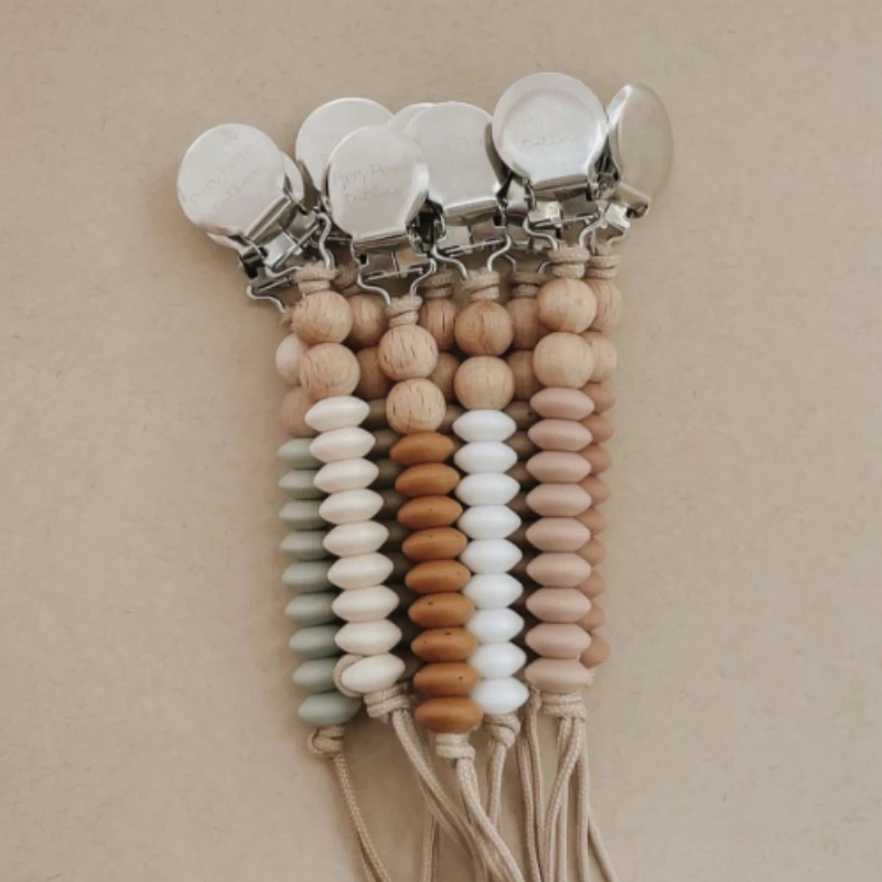 Baby Beech Pacifier Clip Round Colorful Silicone Teething Beads Food Grade Dummy Holder Soothe Chain Anti-drop Baby Nipple Chain