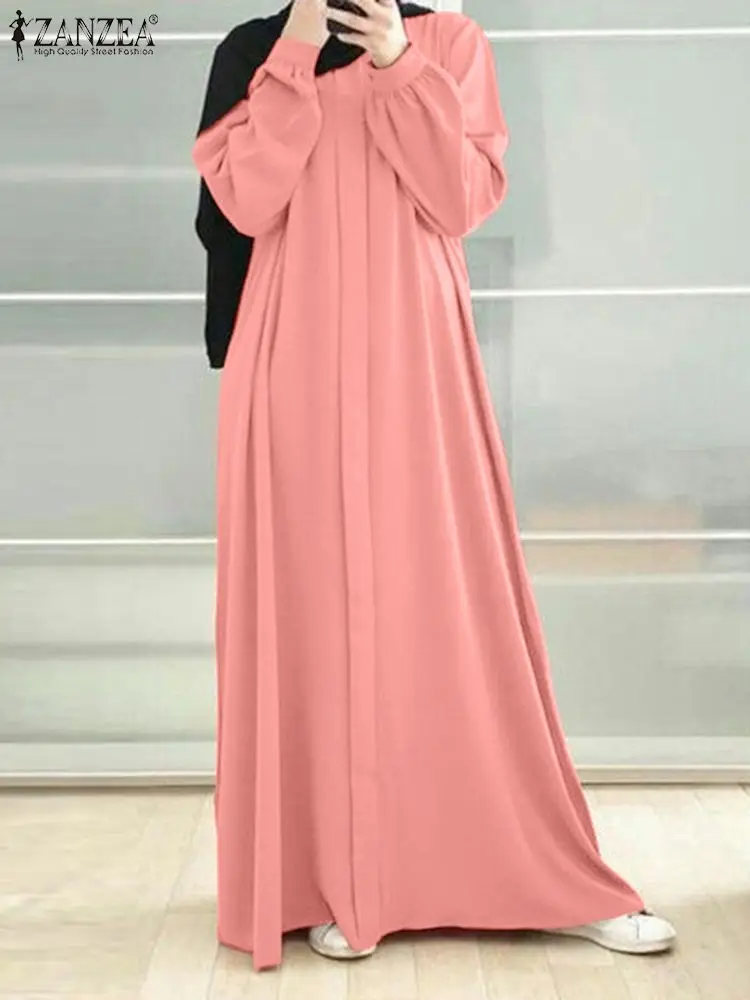 Autumn Muslim Hijab Dress ZANZEA Fashion Abayas For Women Elegant Solid Party Dresses Turkey Dubai Abaya Vestidos Robe IsIamic