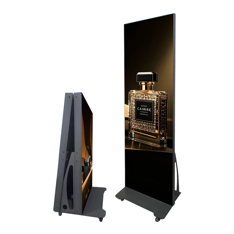 P2.5 Foldable LED Poster With Bottom Wheels Movable Indoor Mall Digital Display