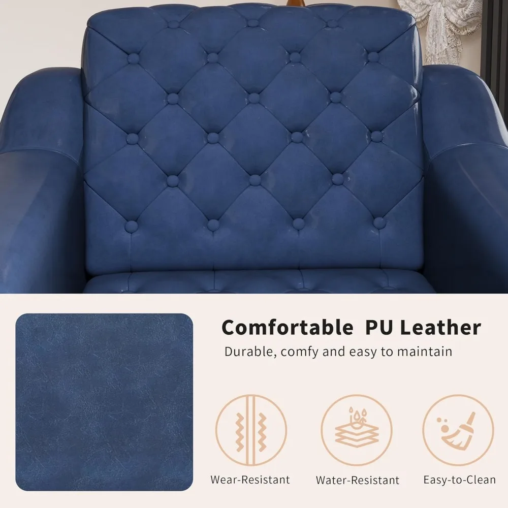 EJUNQ 아늑한 악센트 의자, PU 가죽 모던 거실 의자, 미드 센추리 오피스 독서 의자, 싱글 소파, 침실용 안락의자