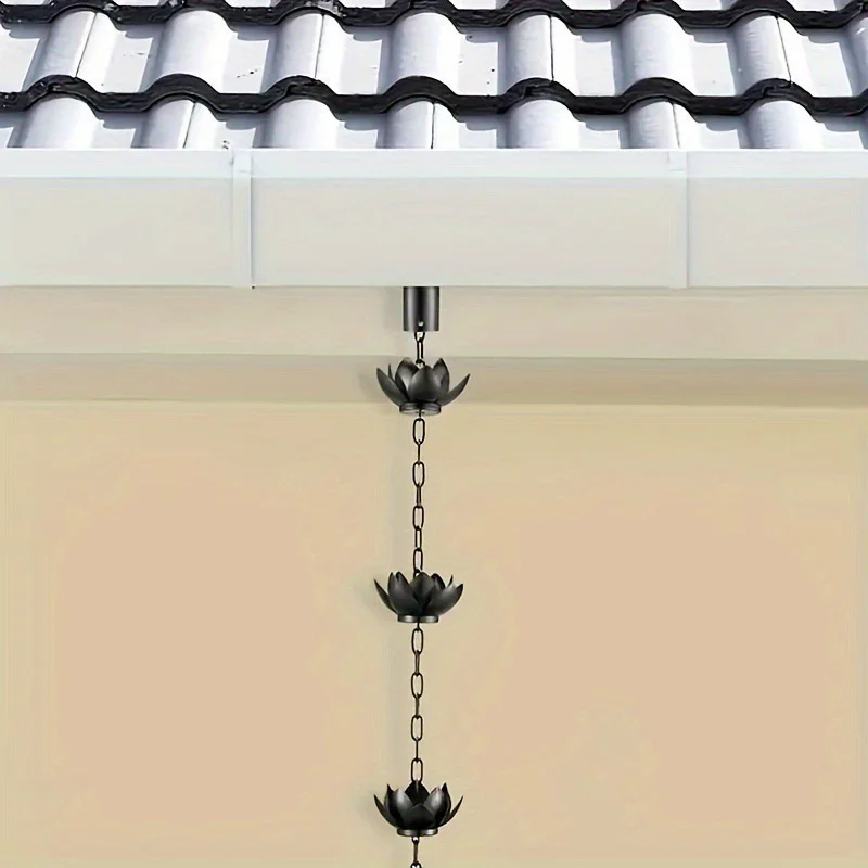 120CM Outdoor Chain Flower Rain Chain Outdoor Garden Chain Decoration Drain Black Gold Lotus Rain Chain▪