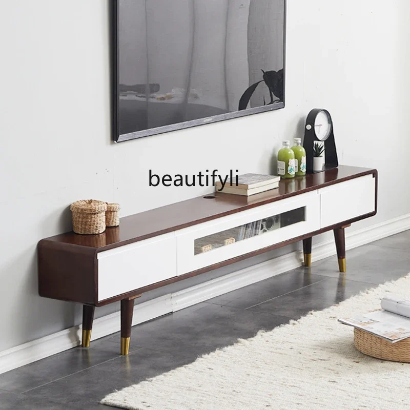 D178 Solid wood TV cabinet living room and bedroom small apartment simple extremely narrow ultra-thin floor-to-ceiling legs