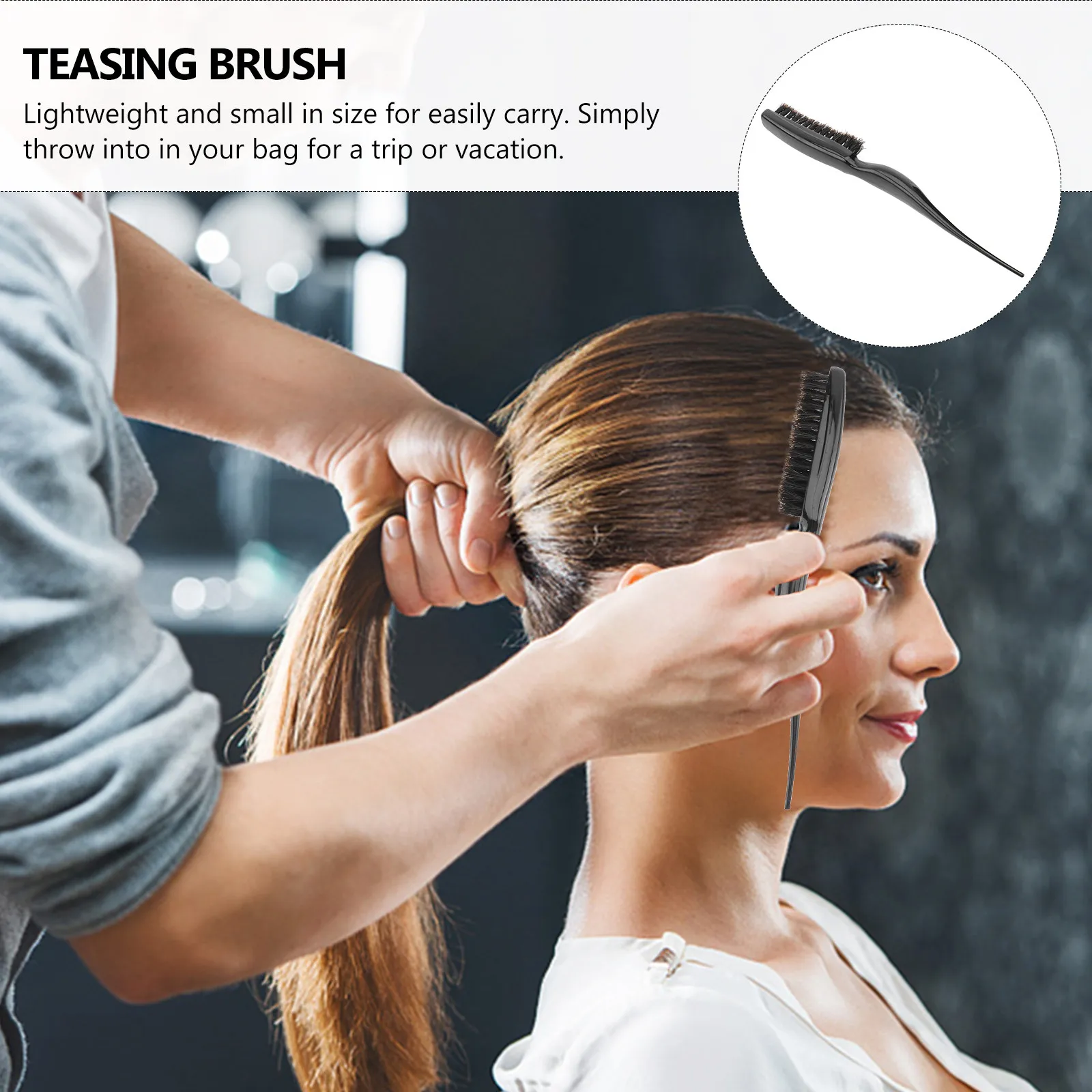 Black Boar Bristle Teasing Brush Tail Pointed Design Ergonomic Handle Hair Salon Comb Minimize Breakage Smooth Volume