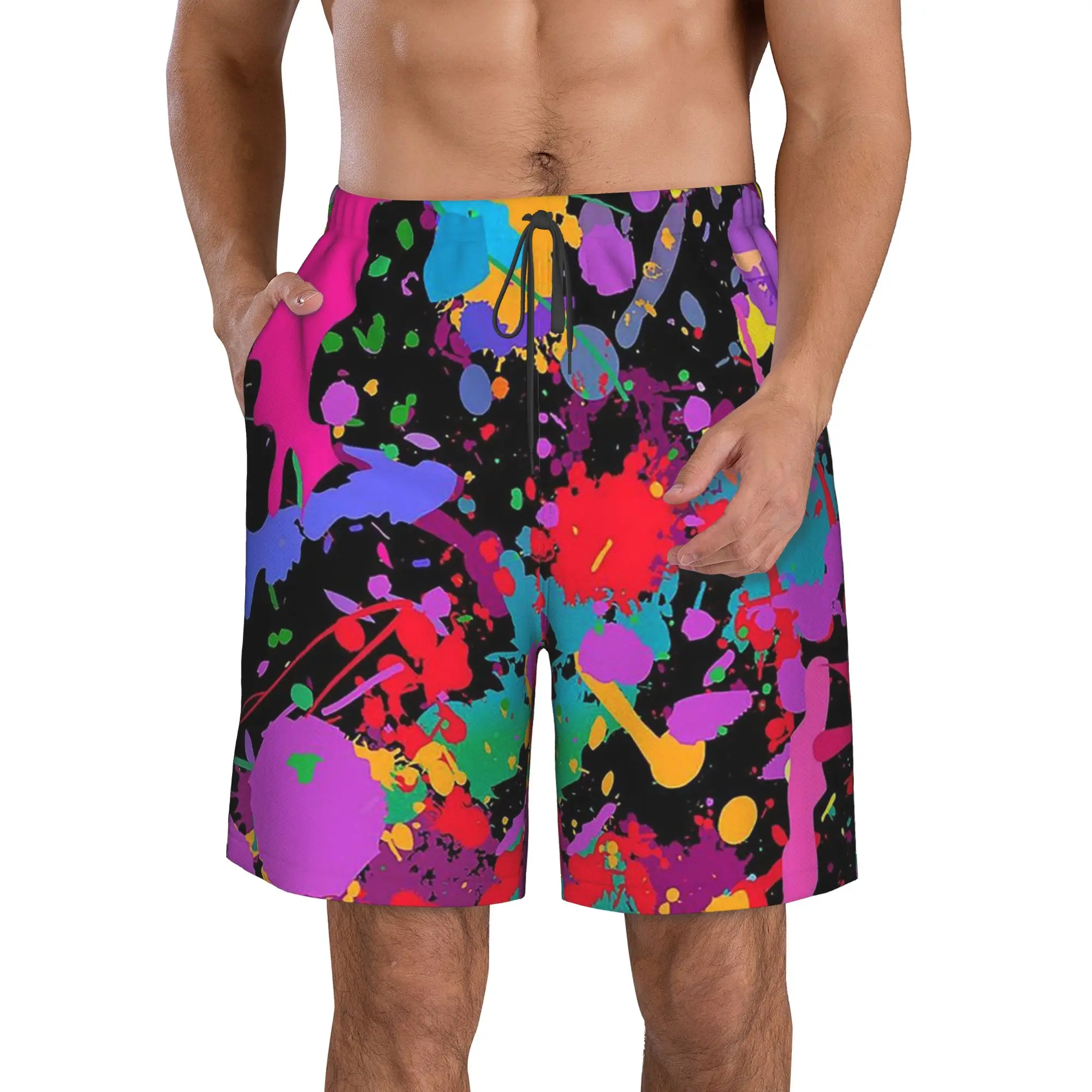 Colorful Graffiti Splash Pattern Trunks Beach Board Shorts Casual Quick Dry Swimming Summer Men Pants