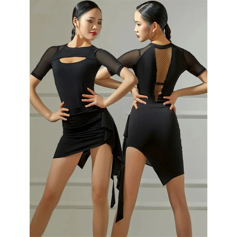 2023 irregular Latin dance dress women Black/leopard print sexy dress Umba ballroom dance performance dancewear practice dress