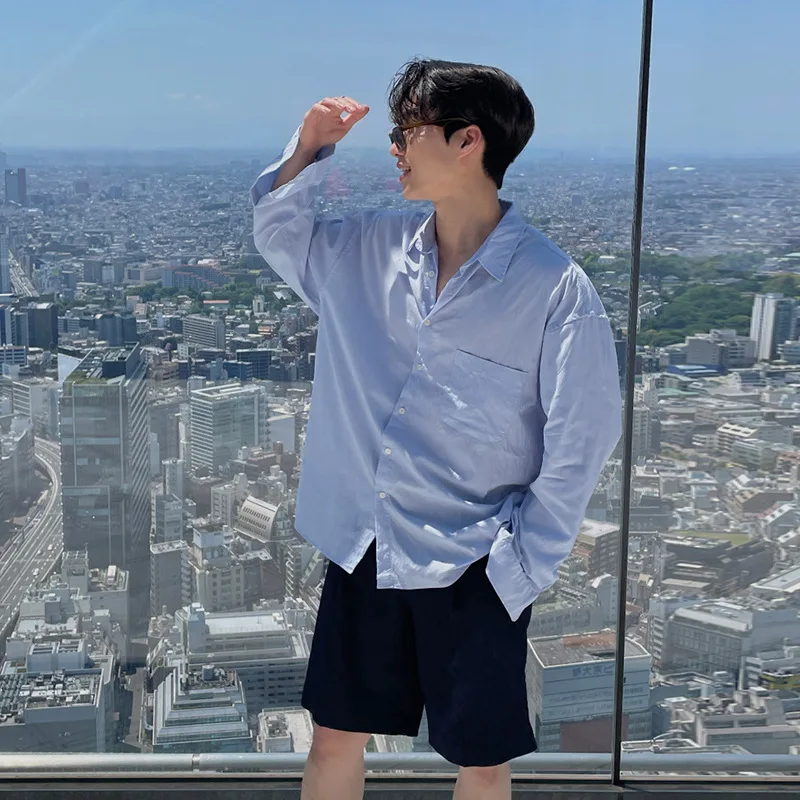 Summer Korean Style New Fashion Men's Solid Color Loose Straight Wide Leg Simple Basic Casual Daily Knee Length Suit Trousers