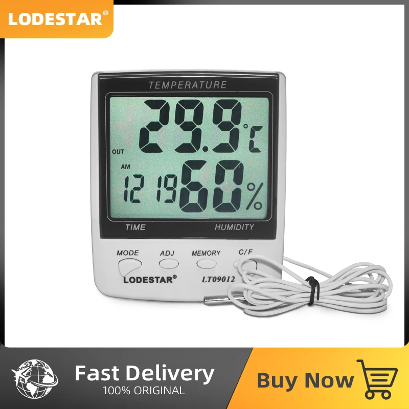 LODESTAR LT09012 LCD Digital Temperature Humidity Meter Hygrograph Thermometer Indoor Outdoor Home Weather Station Clock