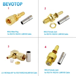 10PCS/Lot M5 Compatible Connectors Male / Female 10-32UNF For RG174 RG316 RG178 Ultrasonic Flaw L5 Connector BEVOTOP