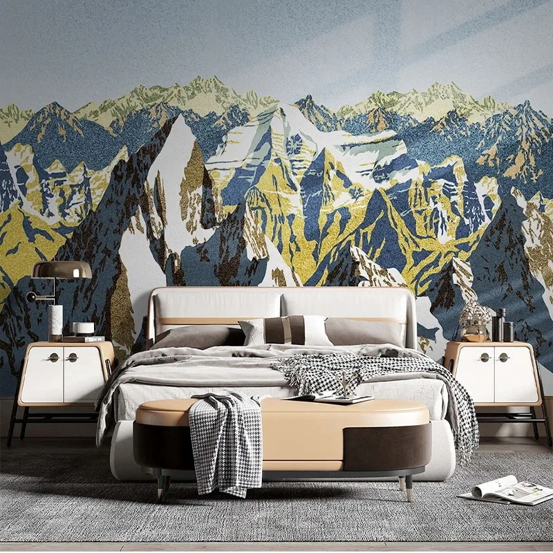 Custom 3D Modern Minimalist Snow Mountain Scenery Light Luxury Natural Art Print Background Wall Papel De Parede Tapety