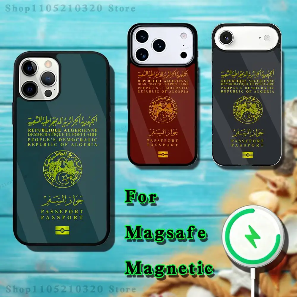 Algerian Passport Phone Case For iPhone 17,16,15,14,13,12,11,Pro,Max,Plus,Mini,SE4,E Magnetic Magsafe Wireless Charging