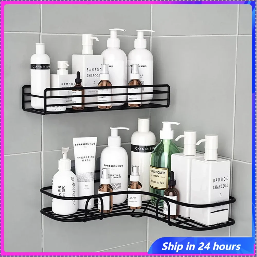 

Bathroom Shelf Shower Wall Mount Shampoo Storage Holder With Suction Cup No Drilling Kitchen Storage Bathroom Accessories