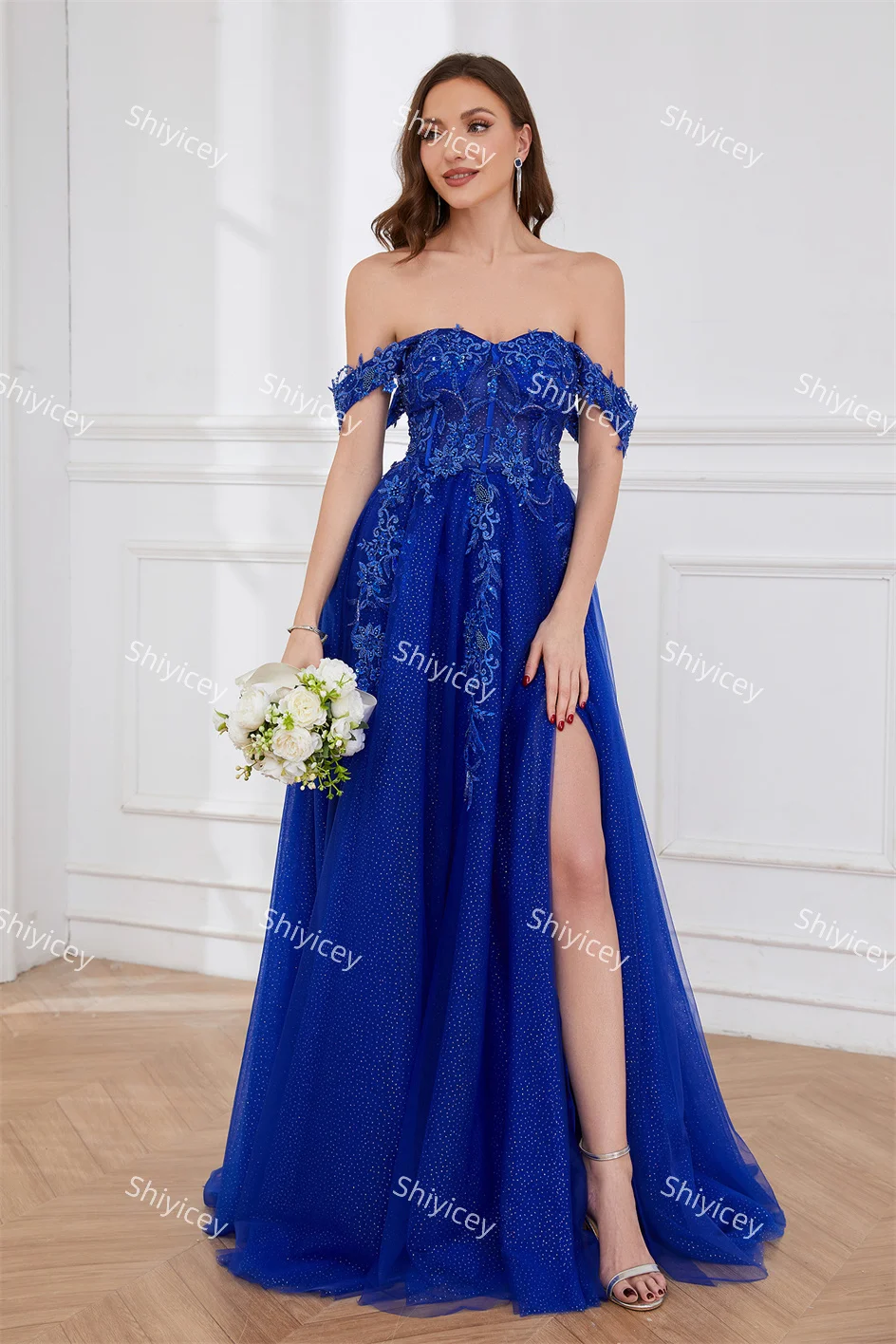 Shiyicey 2024 Women's Sweetheart Neck Applique Silt Luxury Bridesmaid Prom Dresses Elegant Wedding Formal Birthday Party Gown