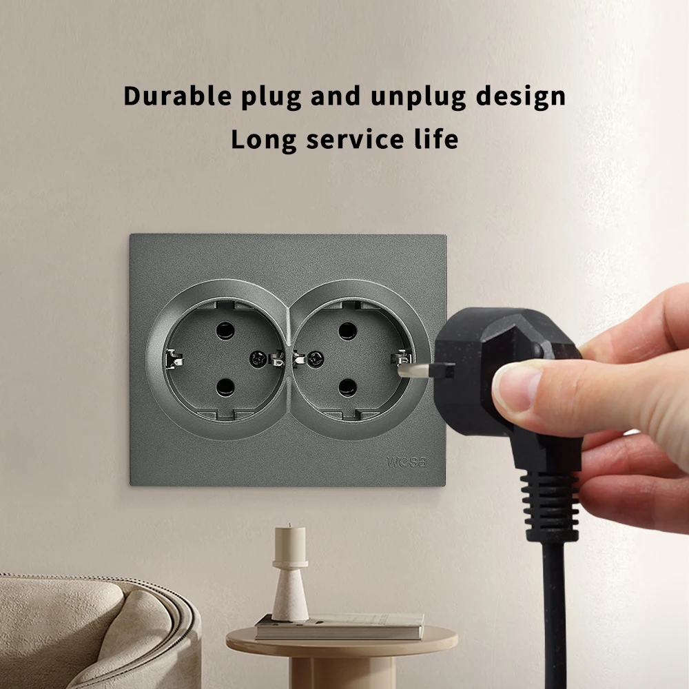Grey Electrical Outlets With Ground Classic Paint Plastic Plugs Socket AC Power Sockets 250V EU Standard Flame Retardant Socket view 5