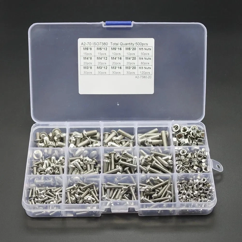 200pcs Stainless Steel Hex Socket Set Screw Grub Screws Cup Point Assortment Kit M3-M8 With Plastic Box