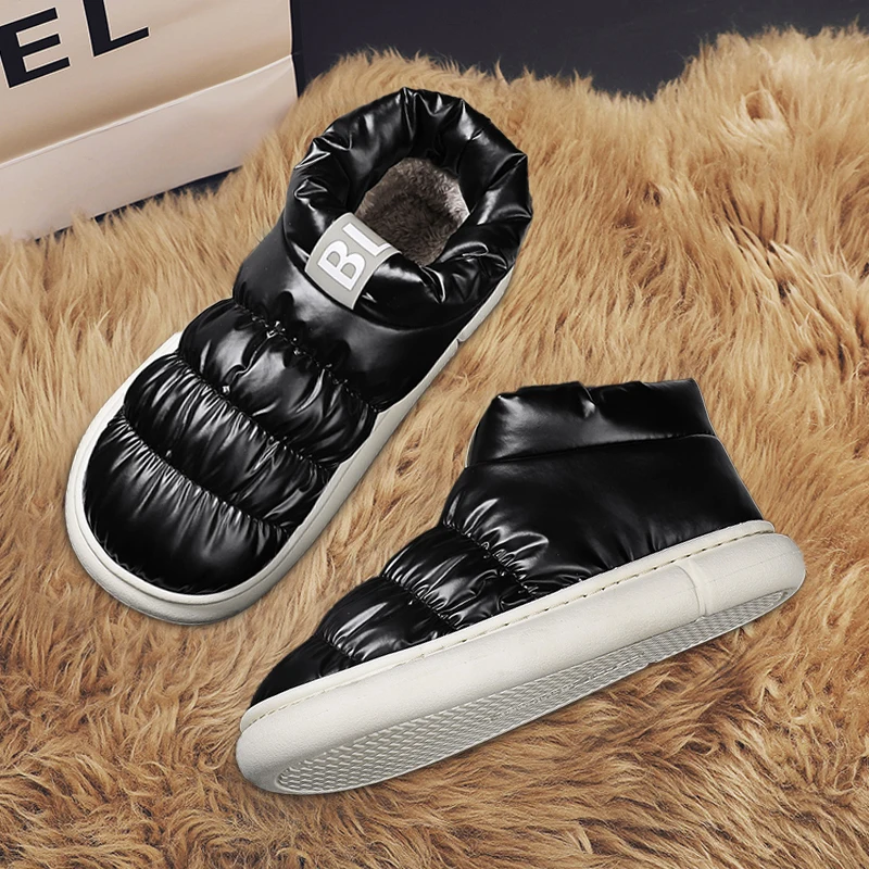 Men Thick Plush Ankle Snow Boots Slip On Anti Slip Rubber Cushion Sole Winter Snowy Street Daily Walking Footwear