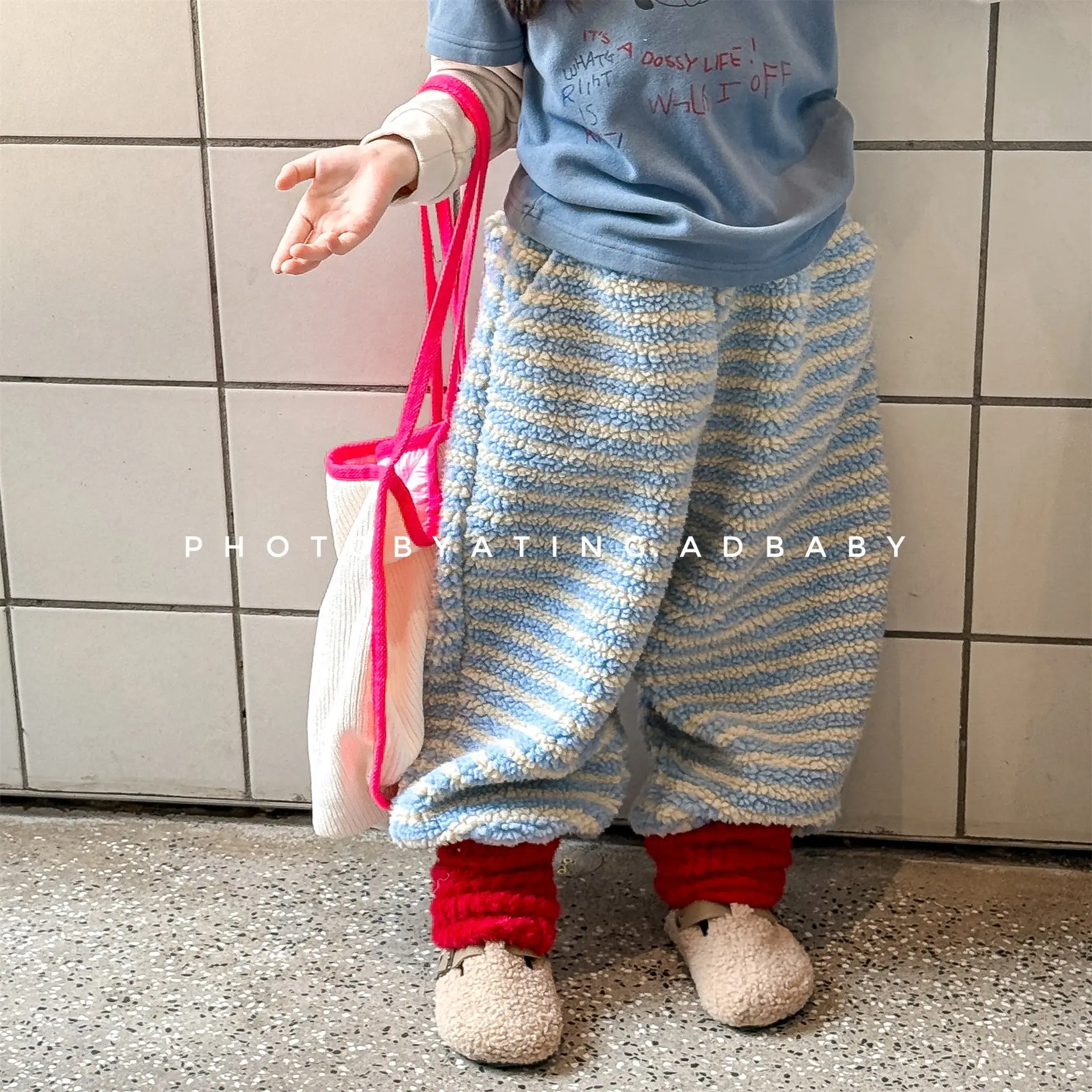 2025 Winter New Children Striped Casual Pants Plus Velvet Thick Girls Lamb Fleece Trousers Kids Boys Warm Pants Baby Clothes
