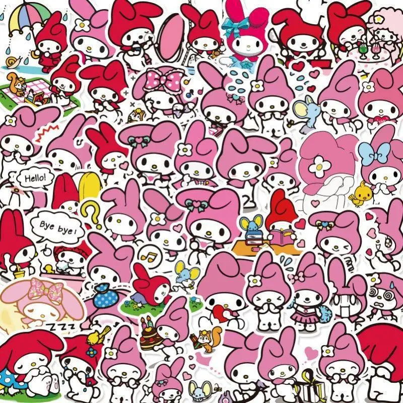 Pegatinas divertidas de Cinnamoroll Kuromi Sanrio para niños, adhesivos de dibujos animados de PVC para equipaje, pared estacionaria, juego de pegatinas de viaje, 50 piezas