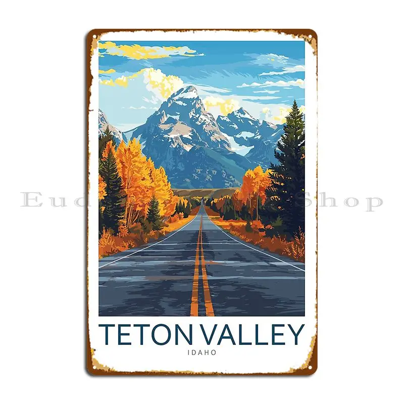 Minimalistic Teton Valley Idaho United States Metal Plaque Poster Wall Cave Mural Customized Garage Club Tin Sign Poster