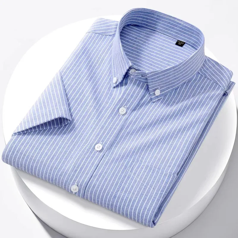 Luxury Men's Oxford Shirt 100% Cotton Short Sleeve Causal Stripe Solid Summer S8b31c6bcf2944b7c8069d29c77801bdcz