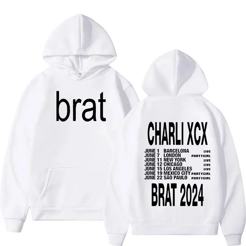 2024 Charli Xcx Brat Tour Album print Hoodie Men's Women Hip Hop Fashion Pullover Sweatshirt Casual Oversized Hoodies Streetwear