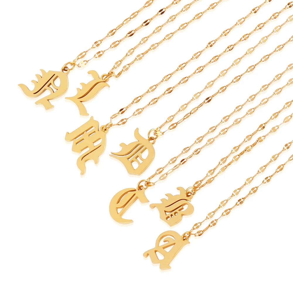 316L الفولاذ المقاوم للصدأ القوطية رسالة قلادة للنساء موضة الذهب A-Z الأولي قلادة بحرف سلسلة القلائد مجوهرات #4
