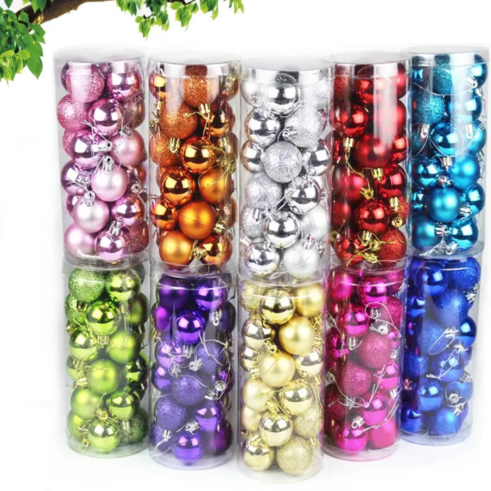 Christmas Decoration 3/4/6/8 Cm 24 Piece Christmas Tree Ball Hanging Decoration Bright Barrel Ball Electroplated Plastic Ball