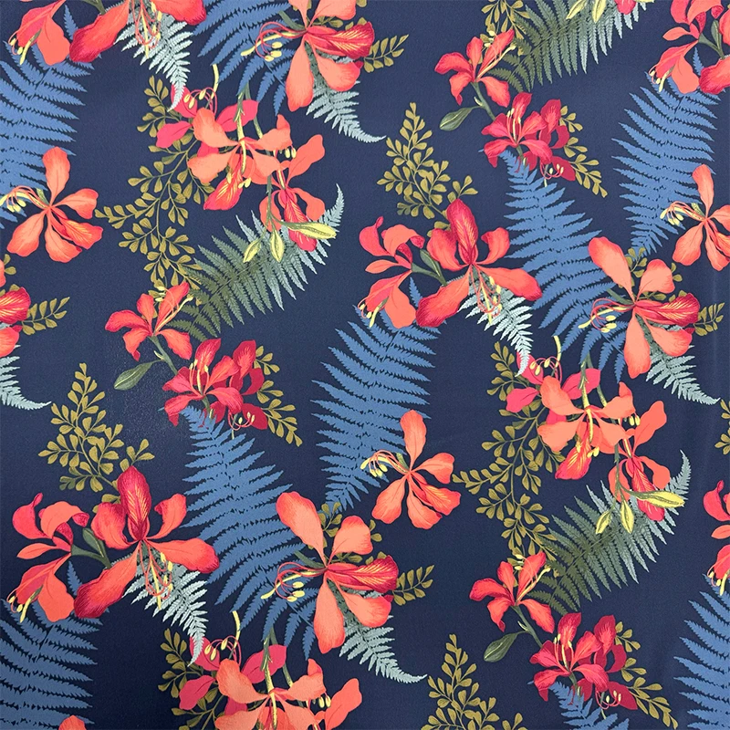 

1 meter 100% Mulberry Silk 16 momme Crepe Silk Fabric Navy Floral Printed 140cm 55" wide by the yard JX238