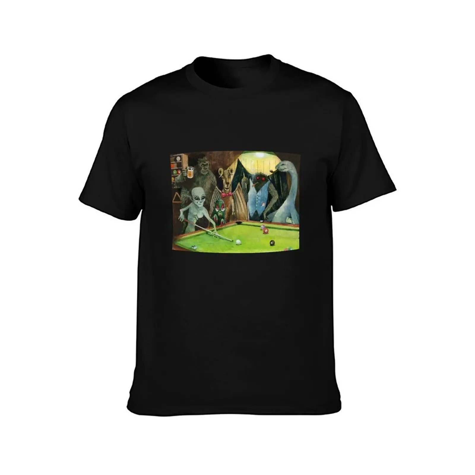 Cryptids playing pool T-Shirt Casual Fashion Short Sleeve Cotton T-Shirt