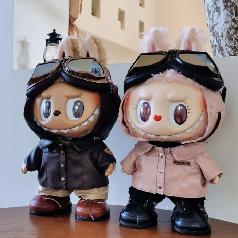 ل 38 سنتيمتر Labubu ملابس دمى كبيرة Mokoko الحبيب الوردي البني الراقية الطيار نمط الجلد الأسود يمكن ارتداؤها في الصيف