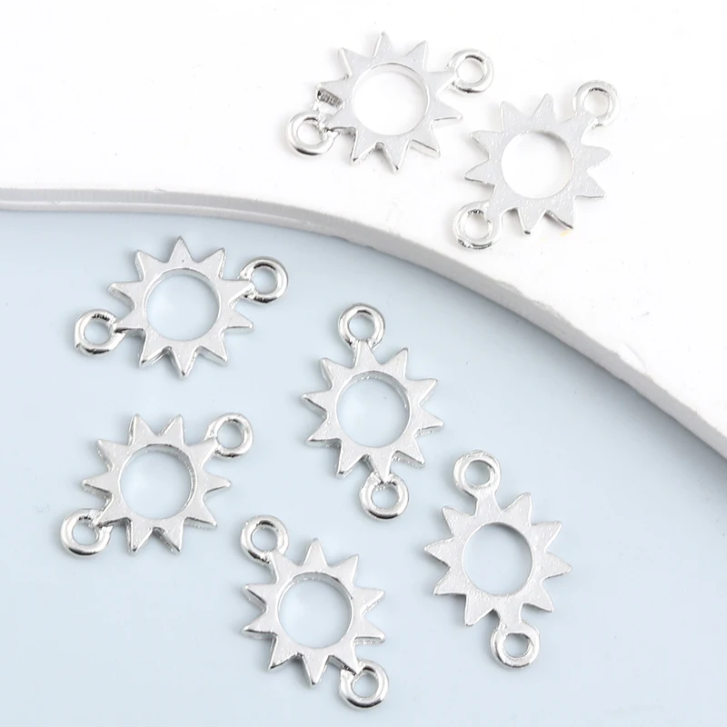 50pcs Little Sun Alloy Charms Connector Silver Color Pendants For Making Handmade DIY Jewelry Findings Accessories Crafts