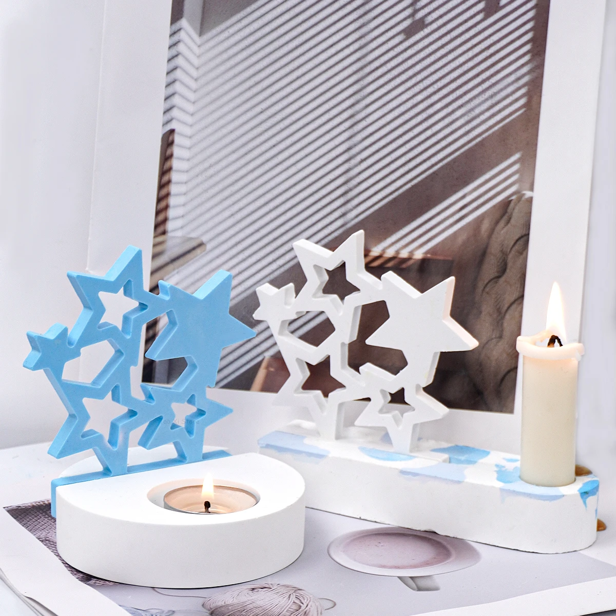 Star Candle Holder Silicone Mold DIY Stars Ornaments Making Plaster Concrete Resin Candlestick Molds Home Decor Craft Gifts