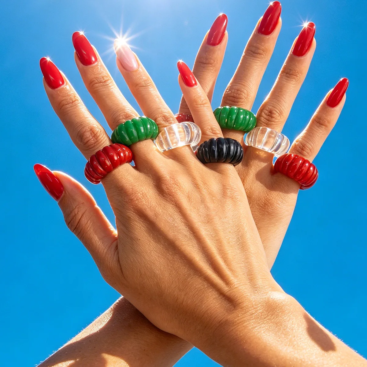Ring Resin Retro Colorful Ombre Striped Wide Band for Women Daily Office Wear Premium Quality Sturdy Chic Jewelry