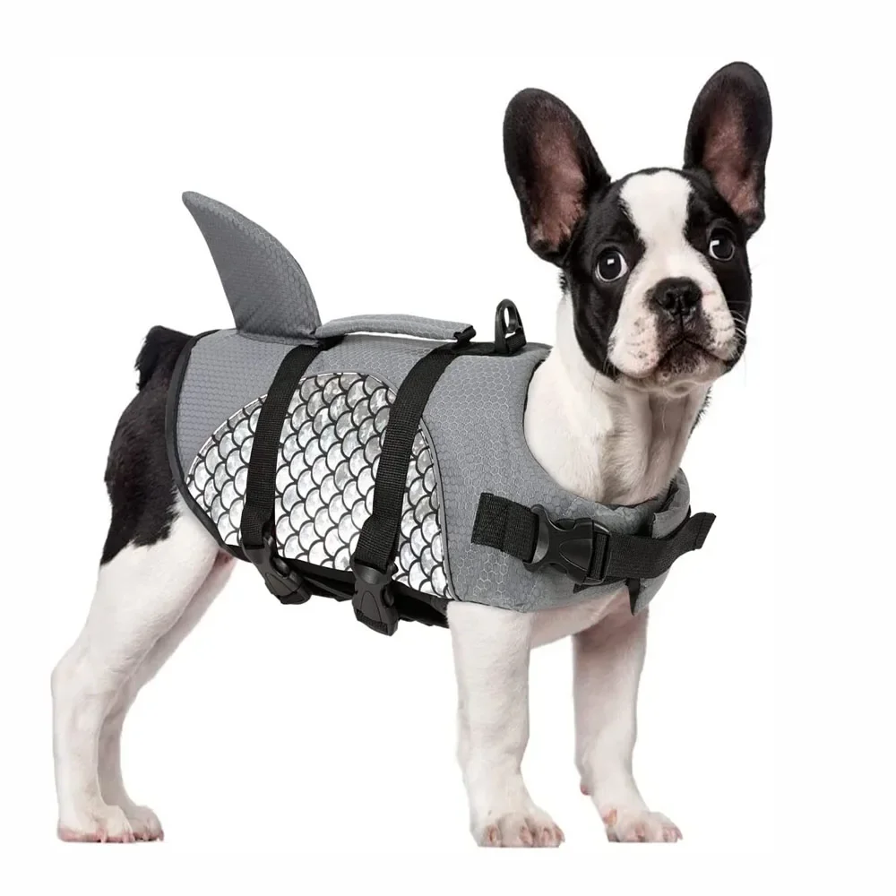 Dog Life Jacket Shark Pets Life Vest Adjustable Ripstop Dogs Swimming Safety Vest With Superior Buoyancy Rescue Handle For Dogs