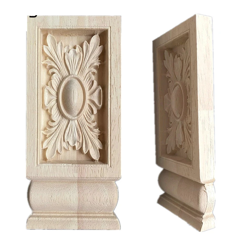 2PCS Wood Carved Applique Unpainted Vintage Home Decor Style Fireplace Door God Stage Stigma Pillar Decoration Accessories