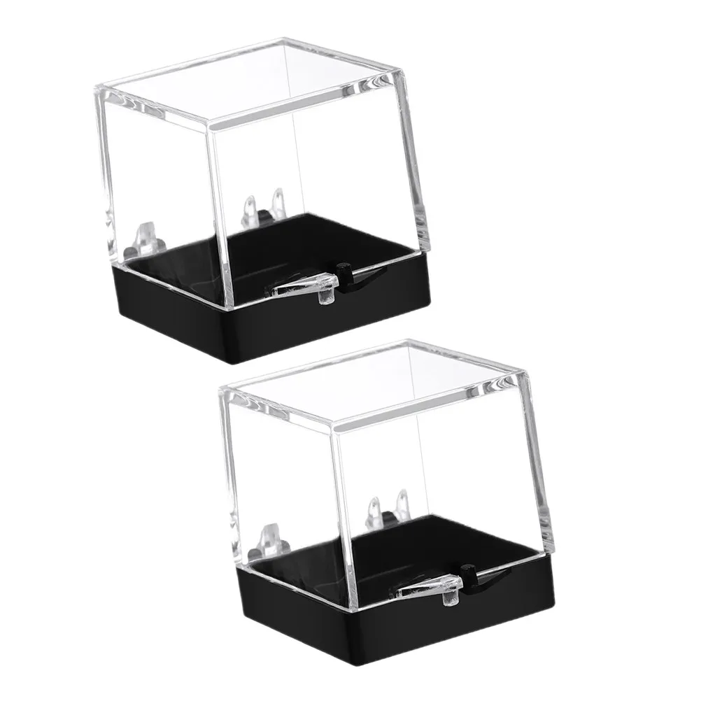 2Pcs Transparent Acrylic Specimen Display Box with Sleek Black Base for Mineral Rocks Crystals Gemstones Collection Organizer