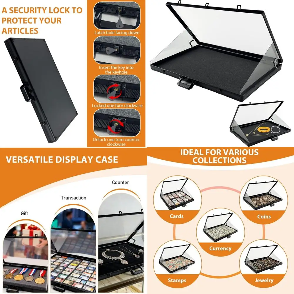

Portable Acrylic Card Display Case, 34x22 Clear Lockable Box for Sports Cards, TCG, and Collectibles (Black)