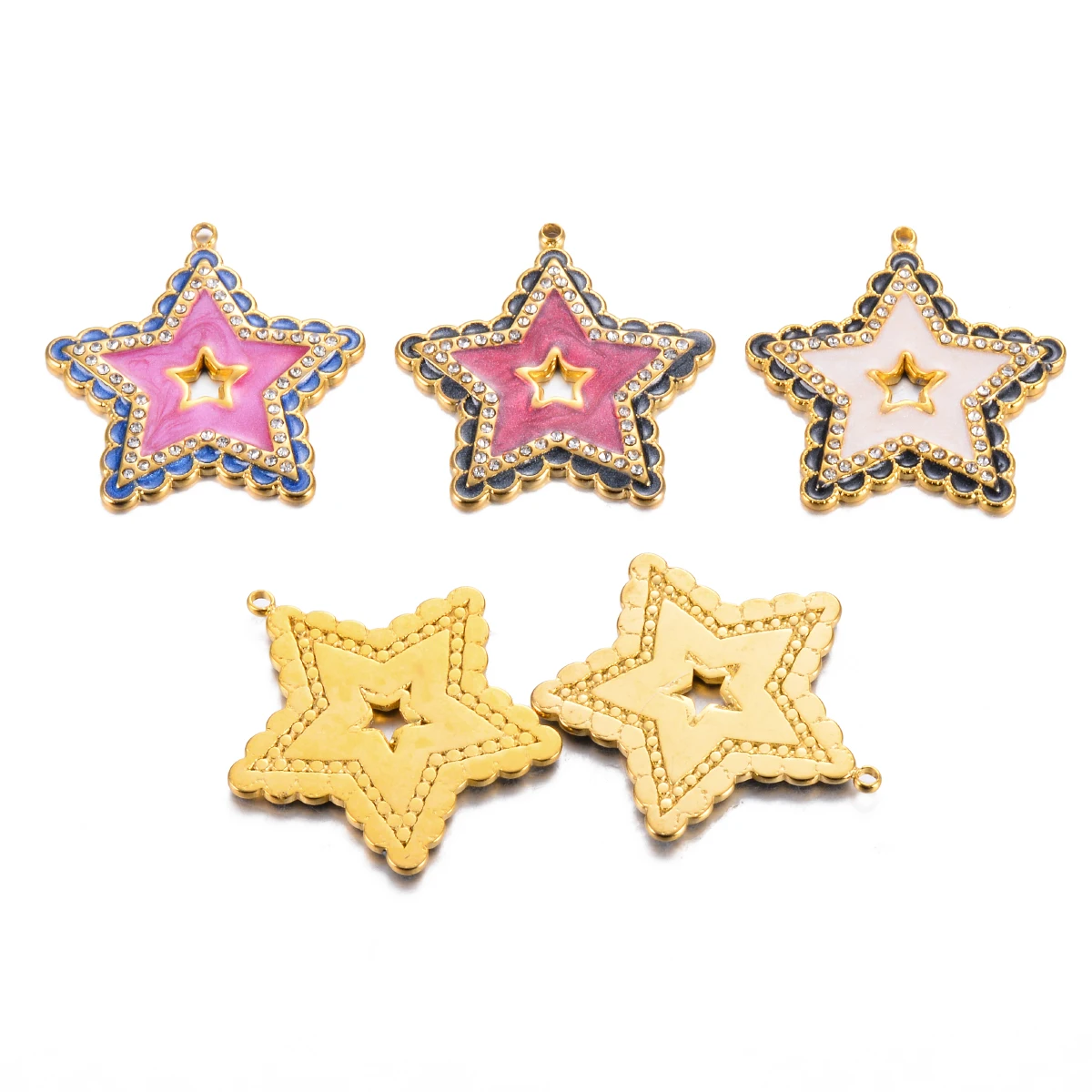 5Pcs Stainless Steel Star Hollow out Exquisite Enamel Charms Pendant Handmade Necklace Earrings DIY Jewelry Accessories