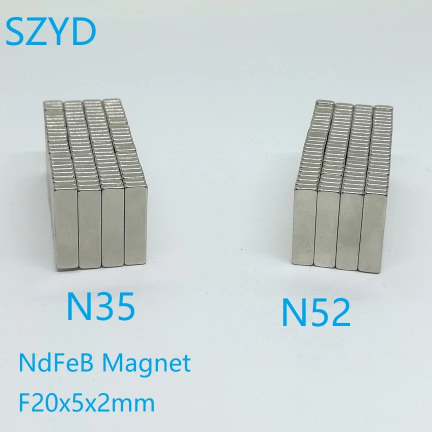 

100PCS/LOT N35/N52 Block NdFeB Magnet 20*5*2 Strong Standard Size Rare Earth Permanent Neodymium 20x5x2