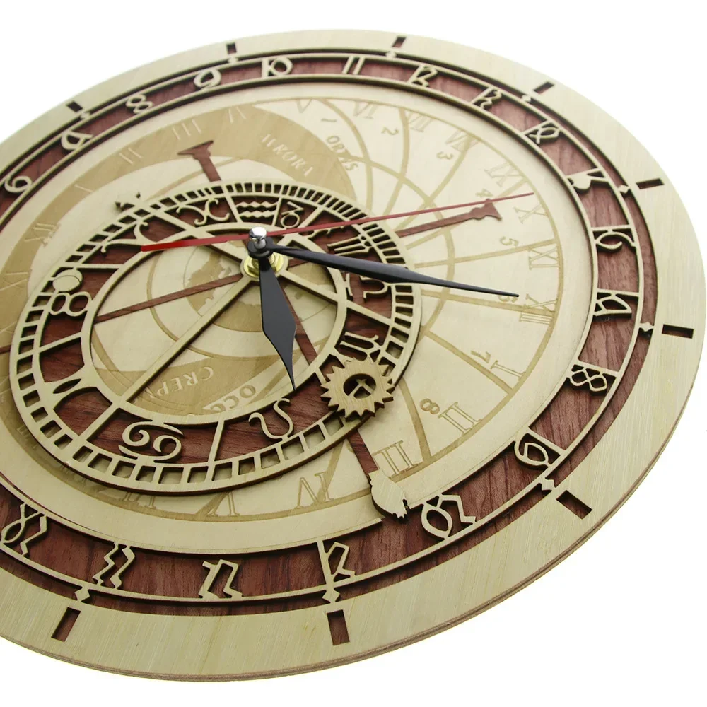 12 Constellations Venice Astronomical Wall Clock Creative Wooden Clock Living Room Wall Quartz Clock Home Decoration