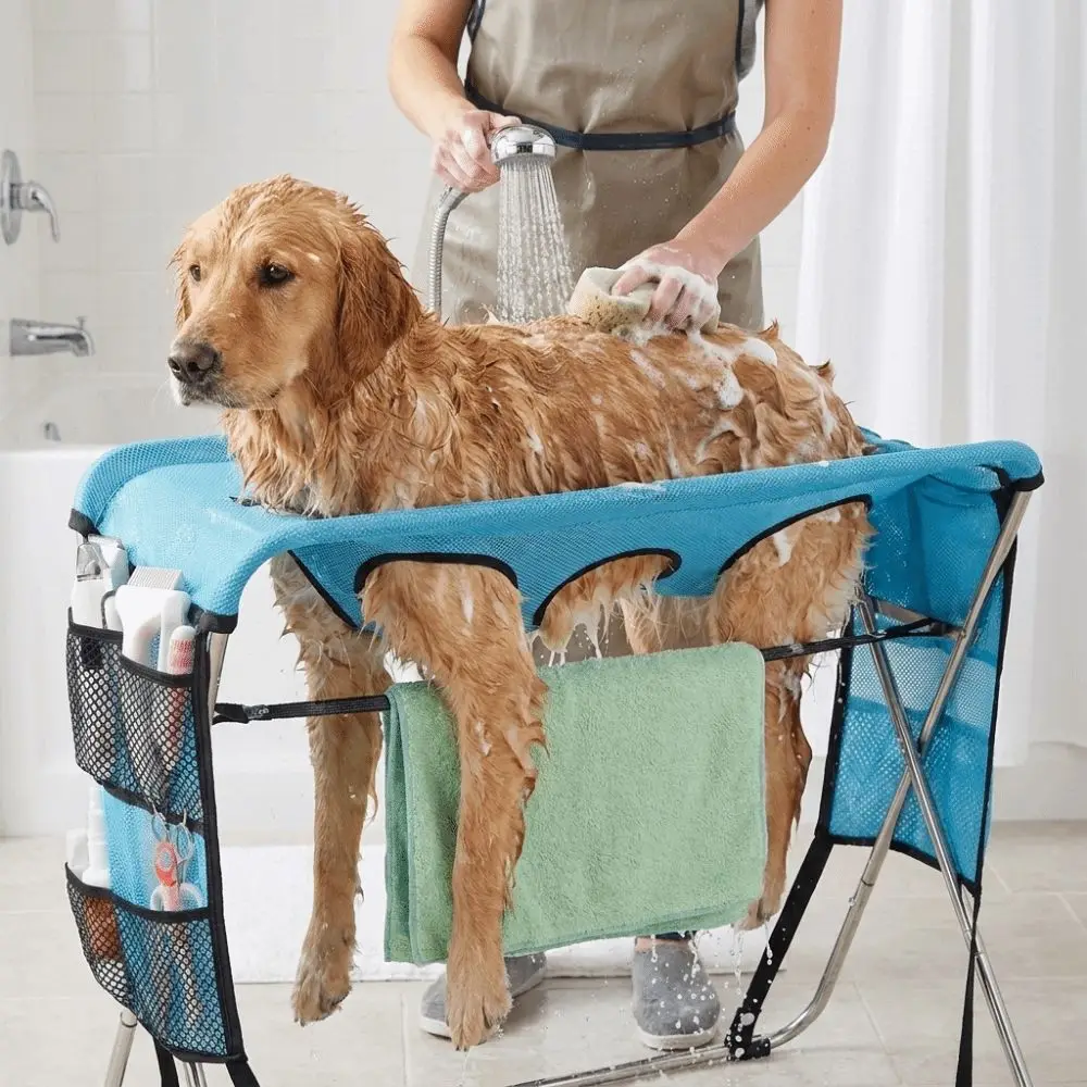 Folding Pet Grooming Hammock Quick Dry Mesh Anti-Scratch Dog Grooming Table Multi Hole Detachable Cat Washing Hammock