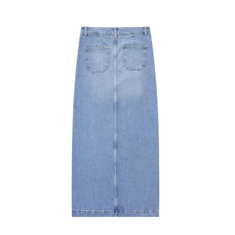 Lente 2024 halflange denim rok voor dames met opgestikte keten, hoge taille, rechte snit, veelzijdige Faion Spring-collectie
