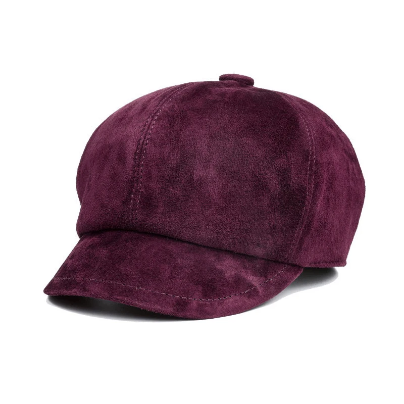 Fashion Short Brim Women's Real Leather Hat Retro Brown Sheep Suede Female Fall Winter Casual Baseball Caps Sheepskin Hats