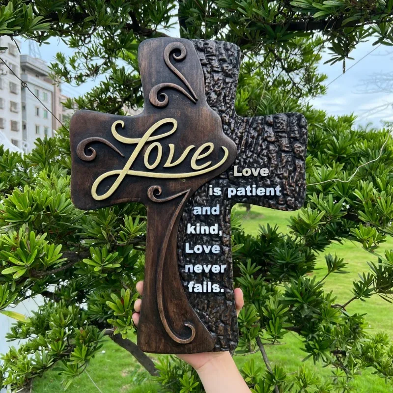 

Religious Carved Wooden Cross Art Love Spiritual Wall Sign Desktop Decor