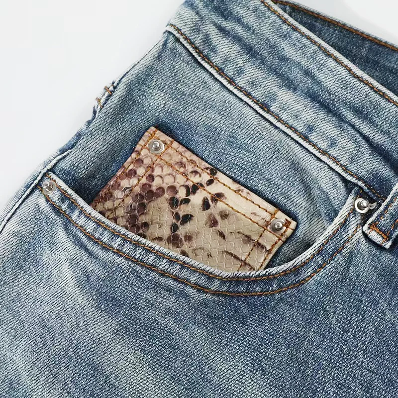 Y2K designer moda nuovi jeans stretch slim fit lavato toppa nostalgica jeans azzurri retrò pantaloni di marca hip-hop di alta strada ho