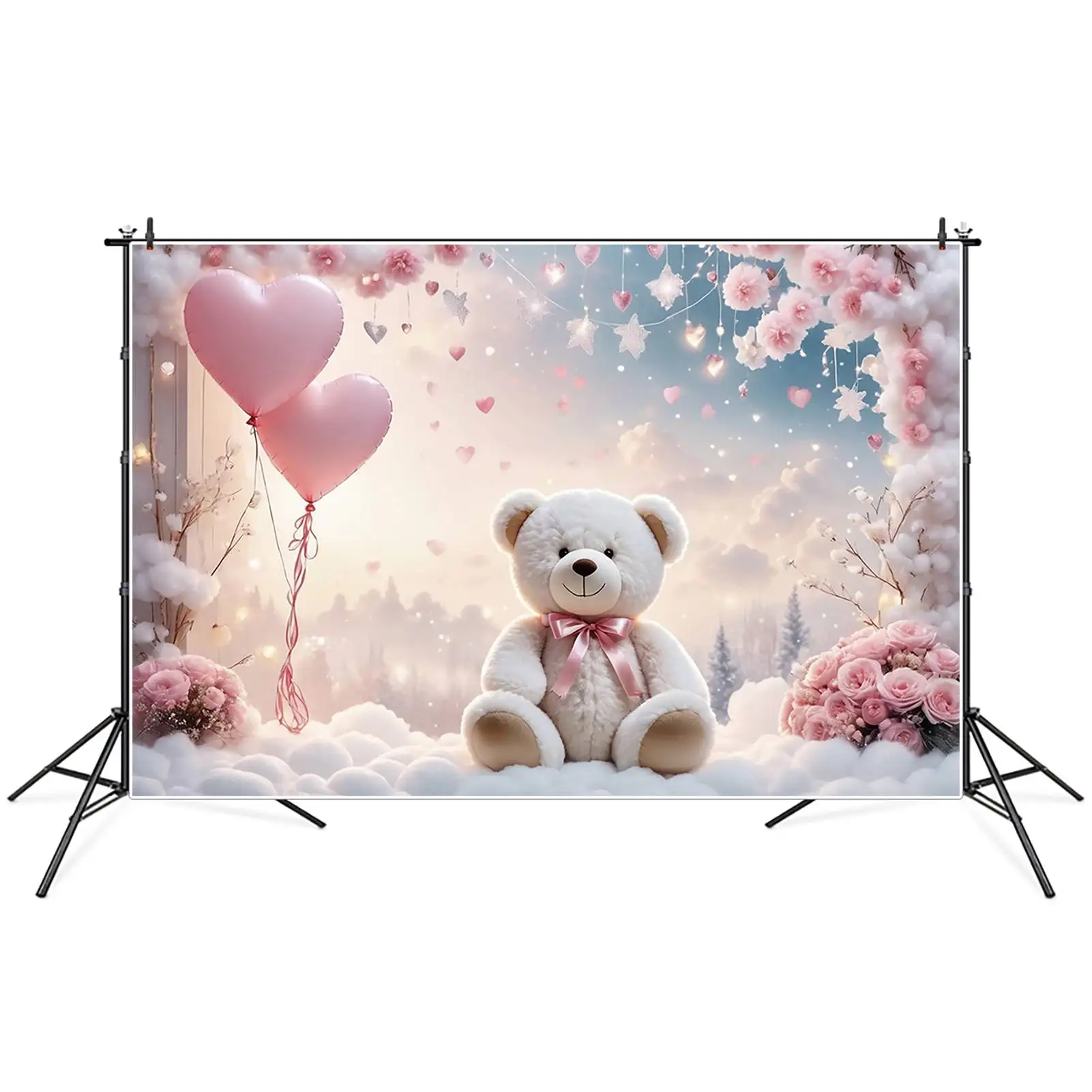 Mond. qg Blume Schneeflocke ein Geburtstag Hintergründe Kinder Stern Ballon Teddybär Kulissen Party Dekoration Fototermin Requisiten