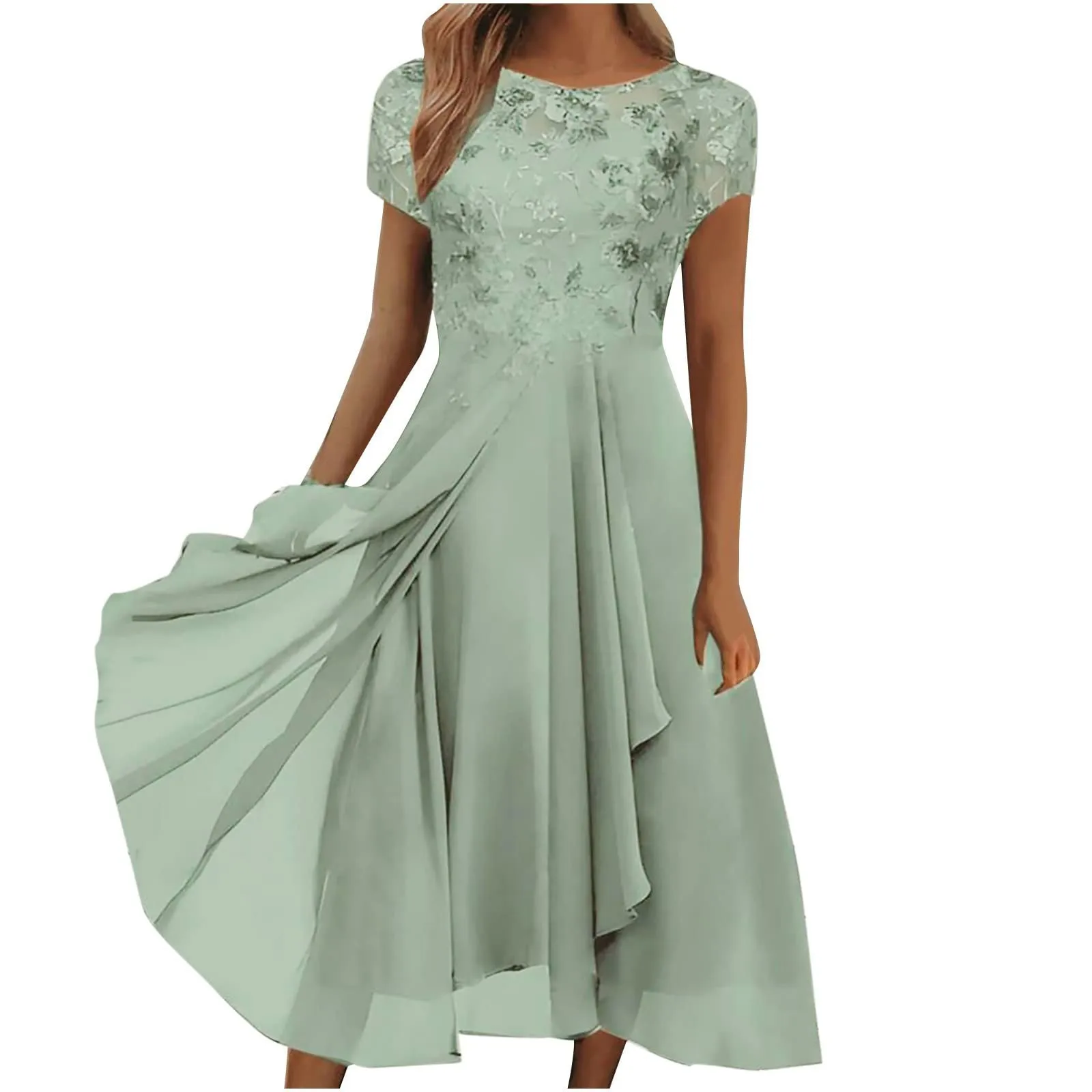 Women's Dress Chiffon Elegant Lace Patchwork Dress Cut-out Long Dress Bridesmaid Evening Dress Party Dresses Woman For Weddings