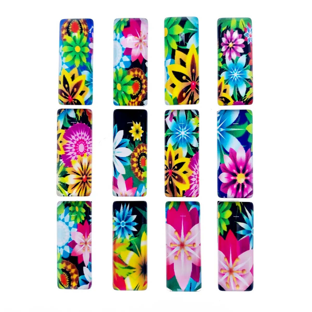 10x25mm Random Mixed The Sun Flowers Rectangle Glass Cabochons Flatback DIY Earrings Necklace Making Accessories 10pcs(5pairs))